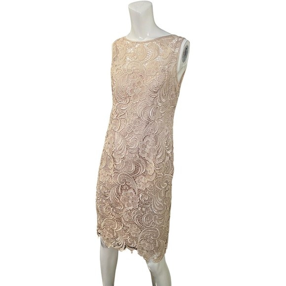 Adrianna Papell Womens Gold Champagne Lace Dress Size 6 - Picture 10 of 12